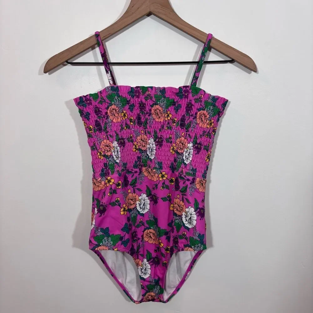 Jamie and Jack Recycled Floral Smocked Swimsuit Size 16 Phlox Pink Floral